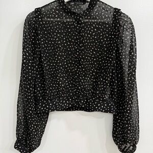 Zara Black and White Buttoned Crop Blouse